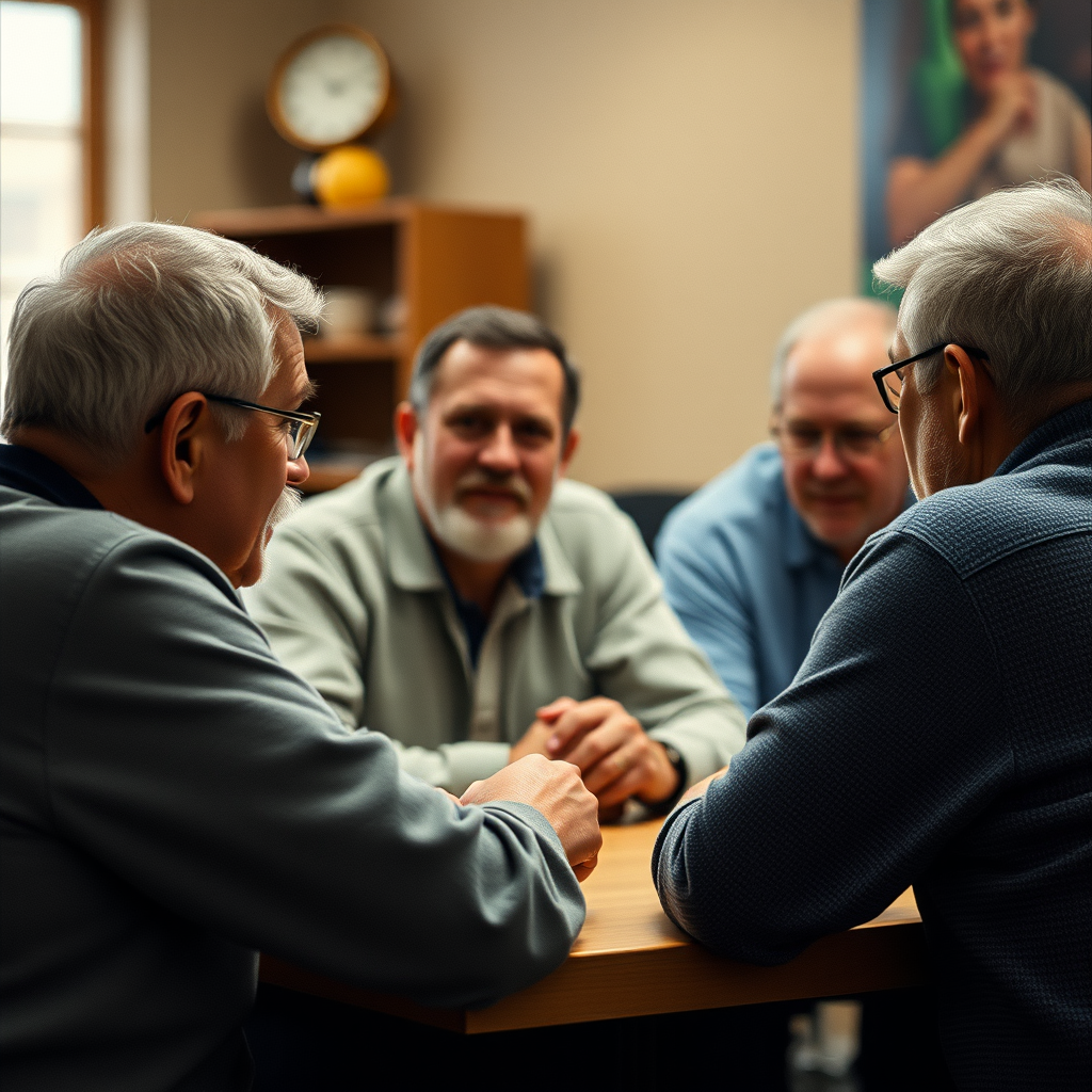 men meeting at a support group